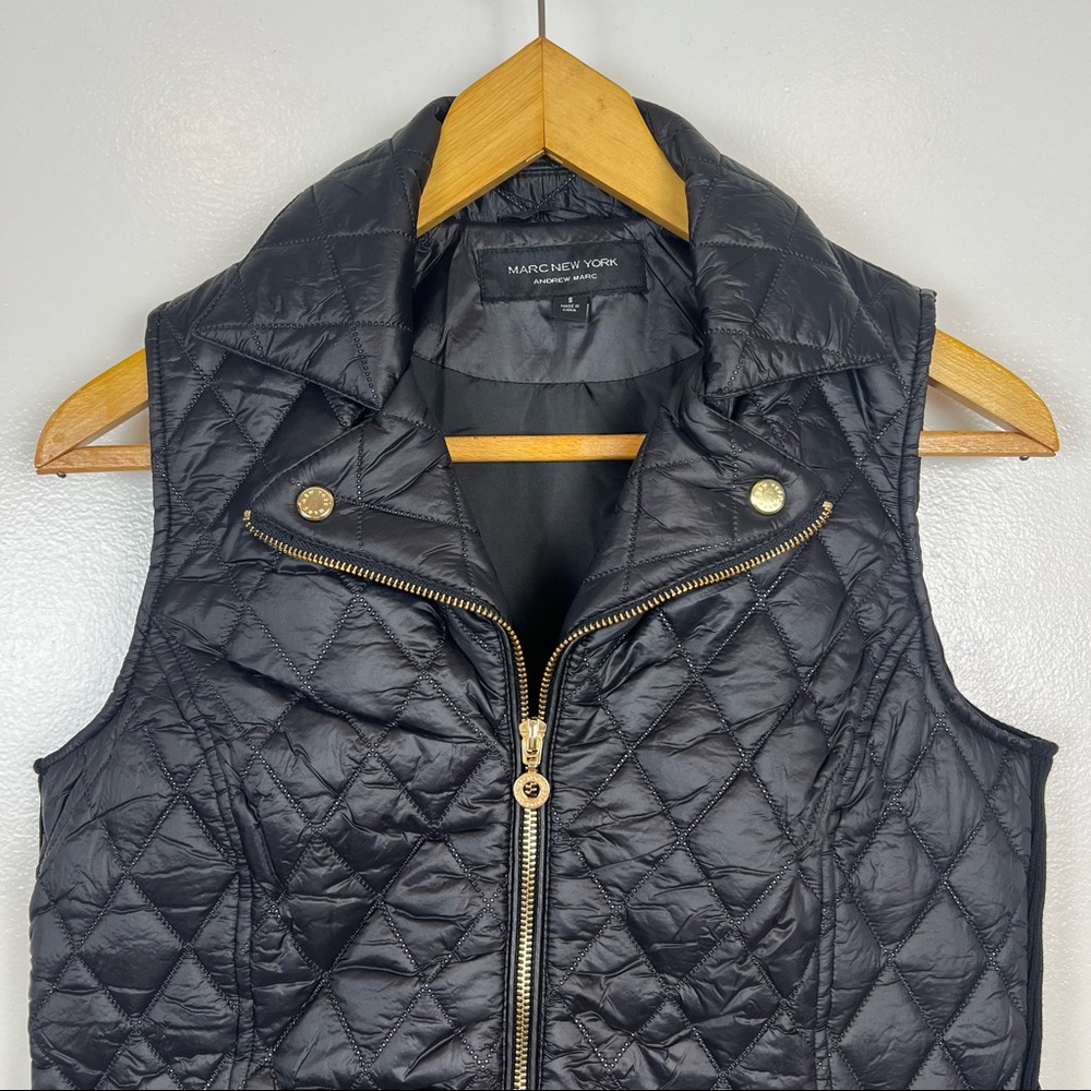 New Marc New York Andrew Mark Chic Jacket Vest Size Small Zip Up Black - Picture 2 of 16